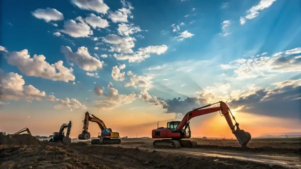 Mini Excavator Cost Comparison: New vs. Used—Which Is the Better Deal for You? 2 A construction site under a blue sky with white cl 1736737231677