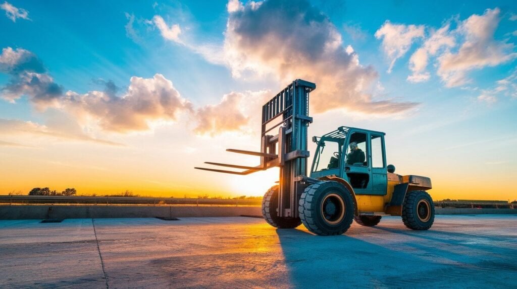 Forklift Capacity: How To Choose The Right Forklift Capacity For Your Business? 5 A construction site under a clear blue sky with fl 1736412433971