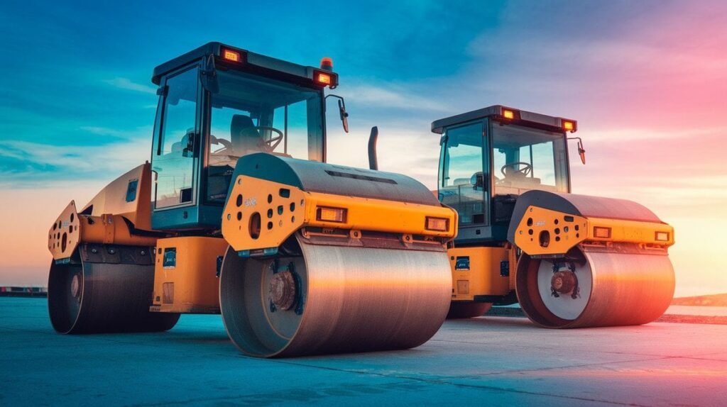 What Types of Rollers Work Best with Excavators? 4 Two construction rollers actively working on a sit 1735805134342