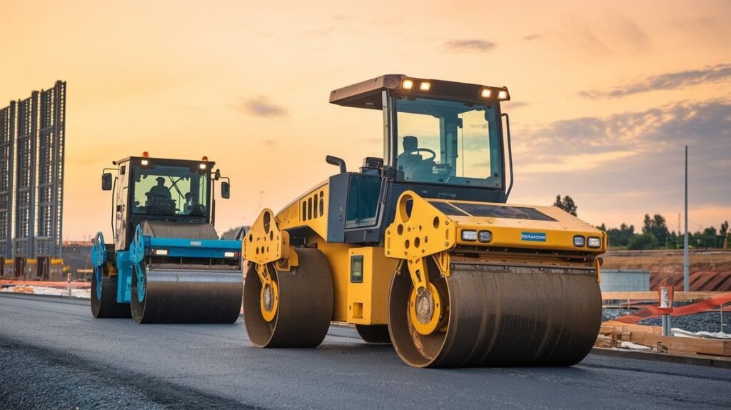 What Types of Rollers Work Best with Excavators? 8 Two road rollers working on a construction site wi 1735805113926
